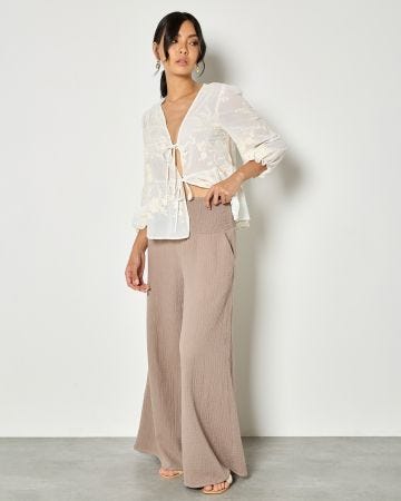 Apricot Cotton Wide Leg Trousers