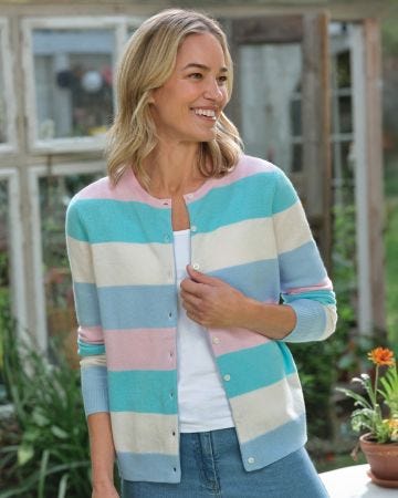 Woolovers Cashmere Stripe Cardigan