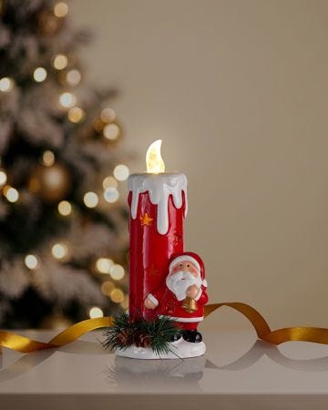 Christmas Ceramic LED Candle with Santa Ornament