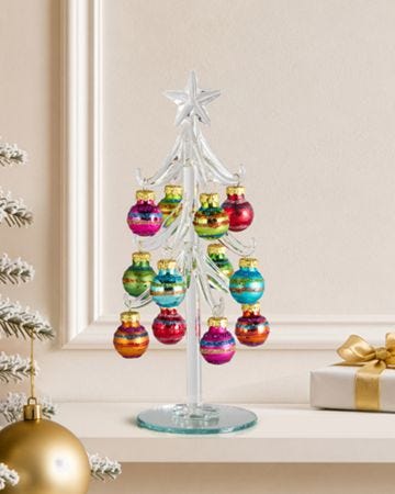 Glass Christmas tree with baubles