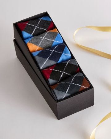 Bright Argyle Boxed Socks 