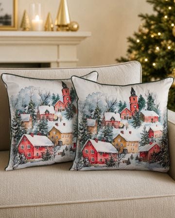 Pack of 2 Snowy Village Cushion Covers