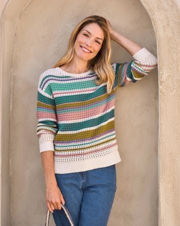 WoolOvers Crochet Multi Stripe Sweater