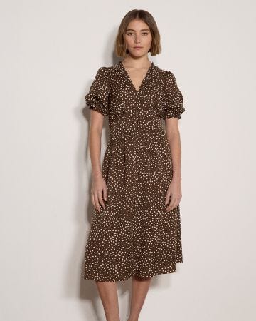 Apricot Polka Dot Midi Dress 