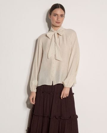 Apricot Tie Neck Blouse 