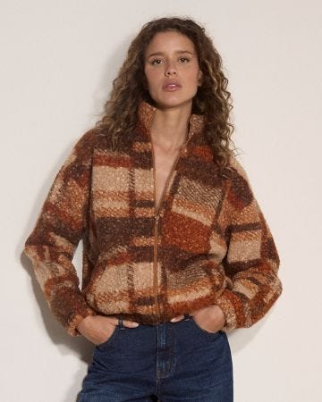 Apricot Borg Check Jacket 