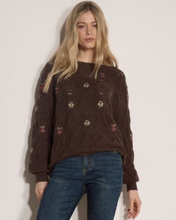 Apricot Embroidered Crochet Jumper