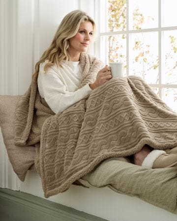 Heated Cable Knit Sherpa Throws