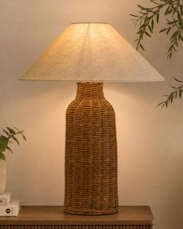 Rattan Base Table Lamp Linen Shade