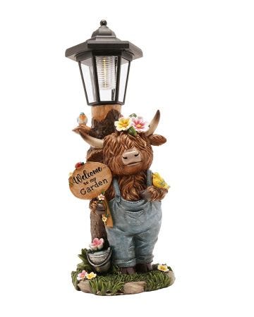Country Living Highland Cow Solar Powered Lantern 