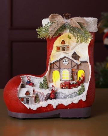 Light Up Musical Christmas Boot with Rotating Train