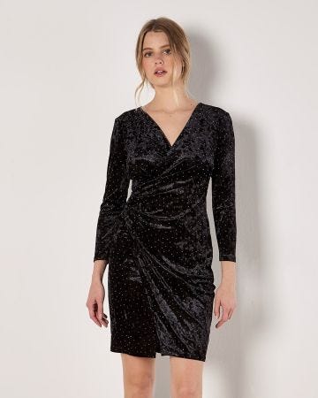 Apricot Diamante Velvet Dress 