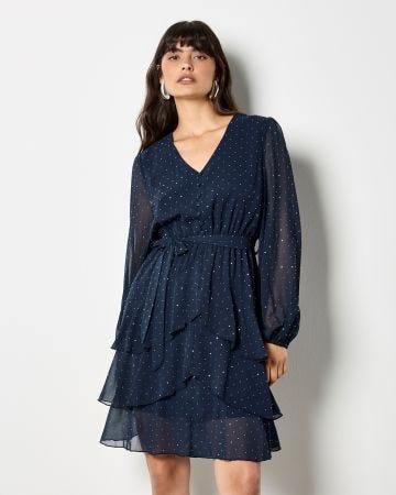 Apricot Diamante Detail Dress 