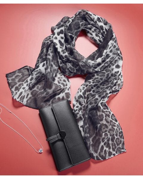 Leopard Print Scarf, Purse and Necklace Set