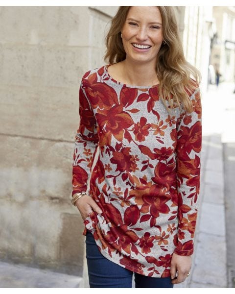 Skin Soft Floral Print Long Sleeved Brushed Tunic