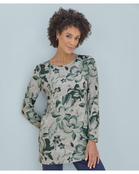Floral Print Long Sleeved Brushed Tunic