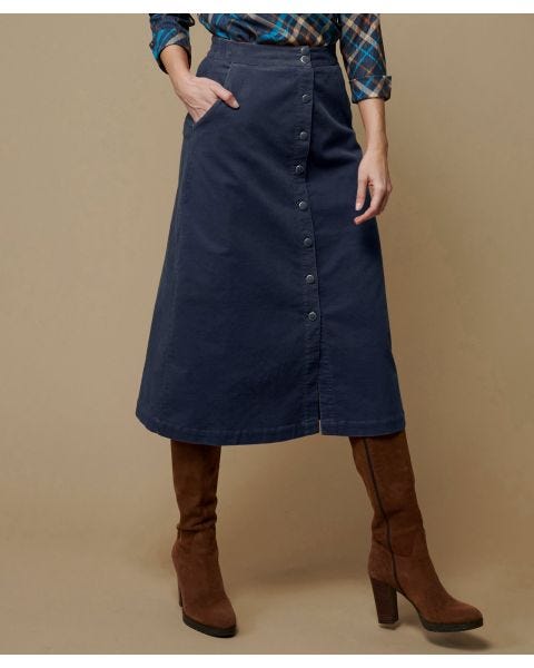 Corduroy Skirt with Button Detail