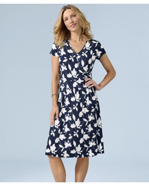 Jersey Print Mock Wrap Dress