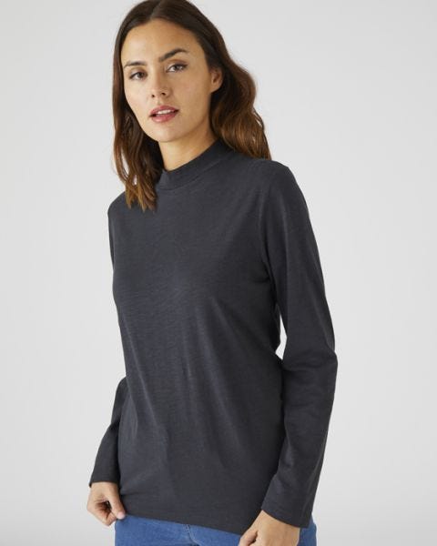 Skin Soft Turtleneck Long Sleeved Cotton T-shirt