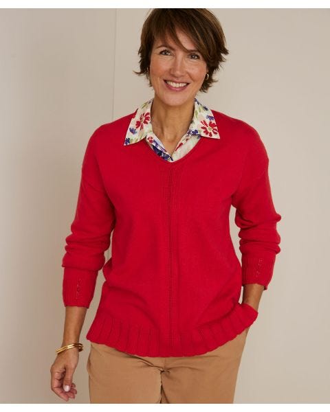 Skin Soft V-Neck Stitch Detail Jumper