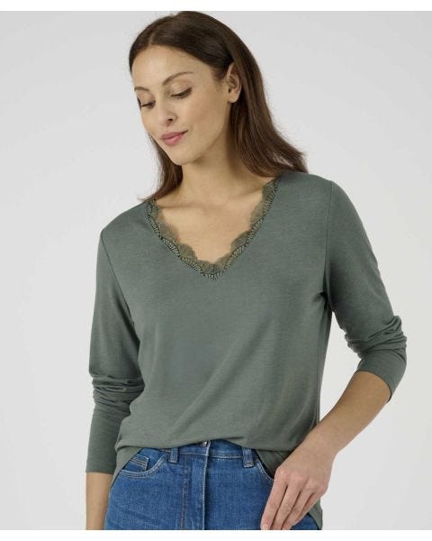 Long Sleeve Lace Trim T-shirt