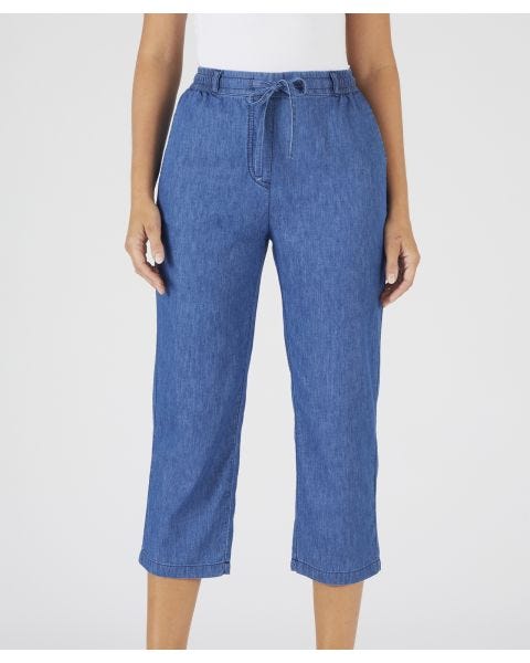 Cropped Pull-on Cotton Trousers 
