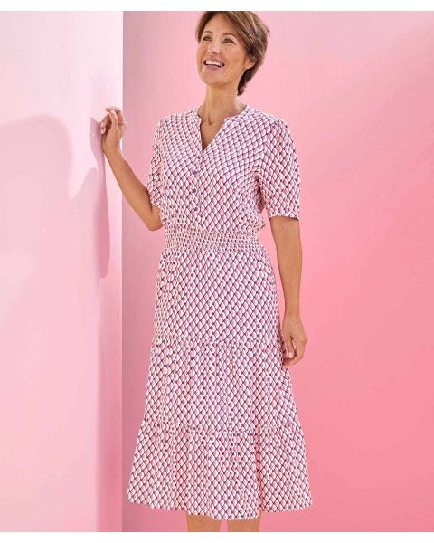 Elasticated Waist Tiered Print Dress 