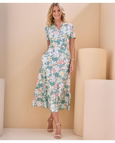 Printed Jersey Frill Hem Dress