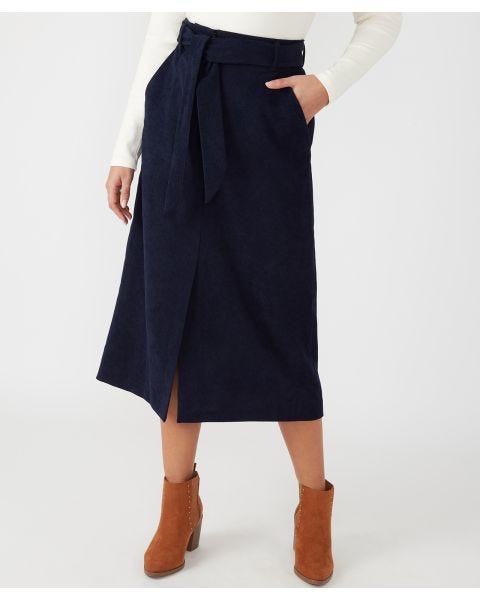 First Avenue Corduroy Belted Skirt