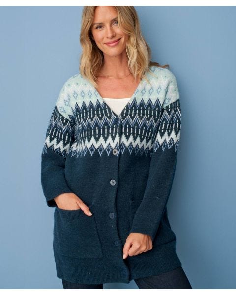Thermolactyl Longline Fairisle Cardigan