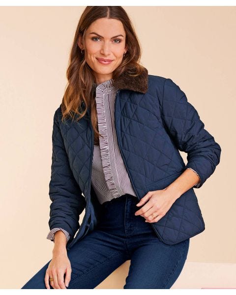 Quilted Faux Fur Collar Coat