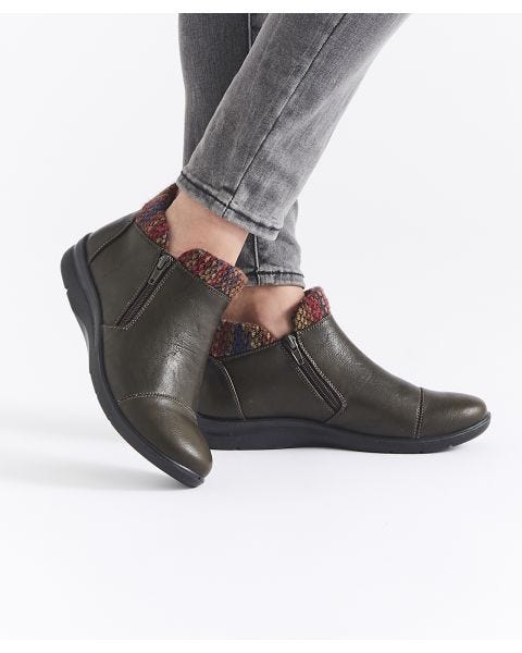 Cushion-walk Tweed-look Trim Ankle Boots