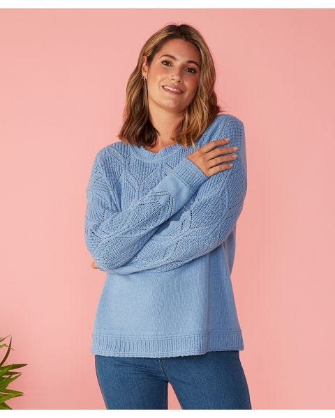 First Avenue - Lace pointelle Yoke and Shoulder Jumper 