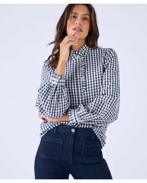 Gingham Seersucker Cotton Blouse