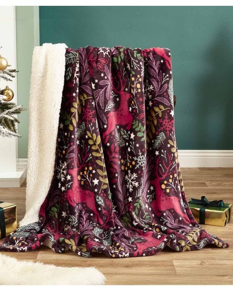 Winter Stags Sherpa Throw