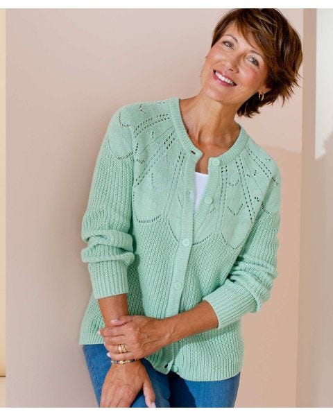 Cotton Blend Pointelle Cardigan