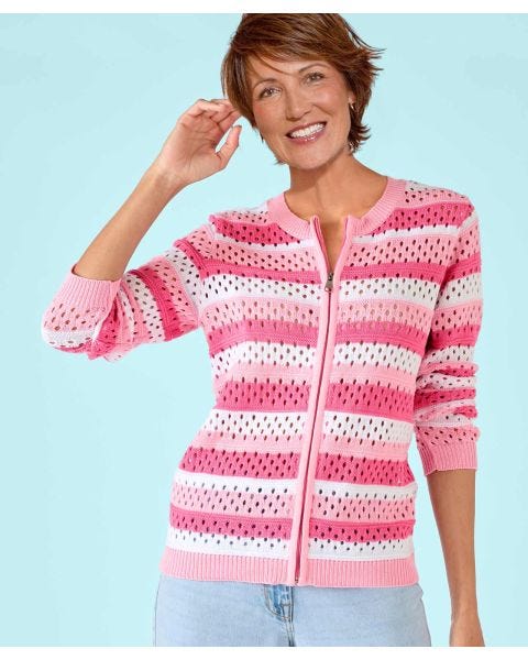 Pointelle Zip Front Cardigan