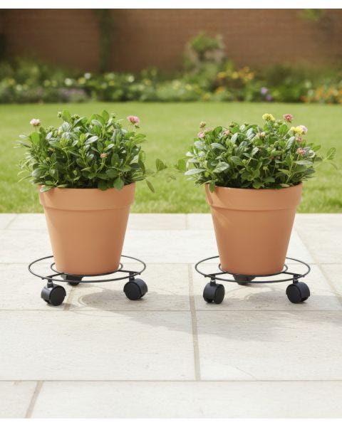 Pack of 2 Plant Pot Stands With Wheels