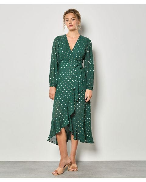 Apricot Foil Print Wrap Maxi Dress