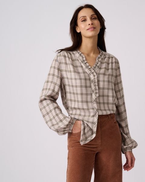 Check Frill Trim Blouse