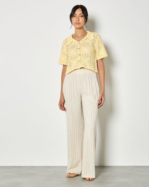Apricot Pinstripe Linen Trousers