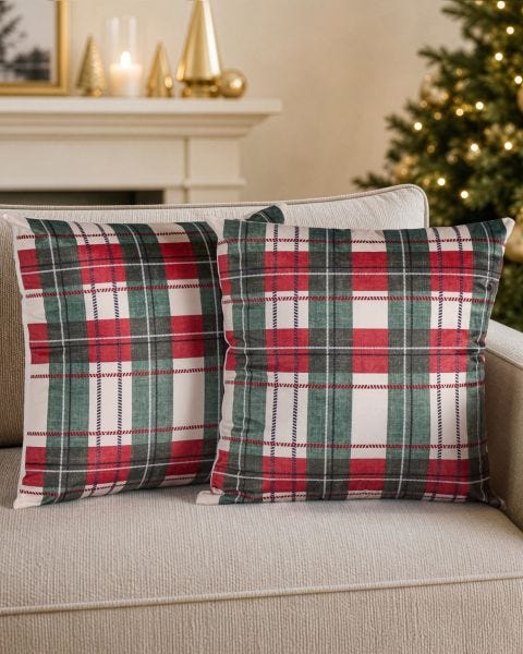 Pack of 2 Checked Cushion Covers
