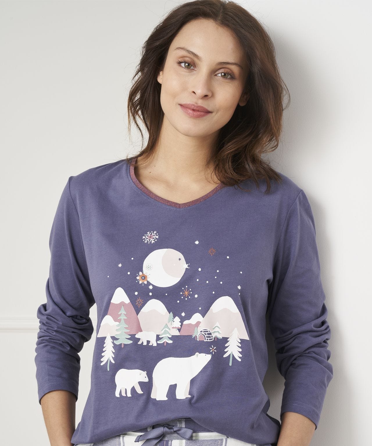 Ladies long sleeve pyjama tops sales
