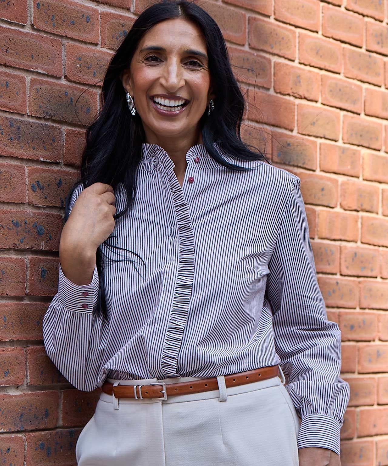 Stripe Frill Trim Blouse - Blouse - Damart.co.uk