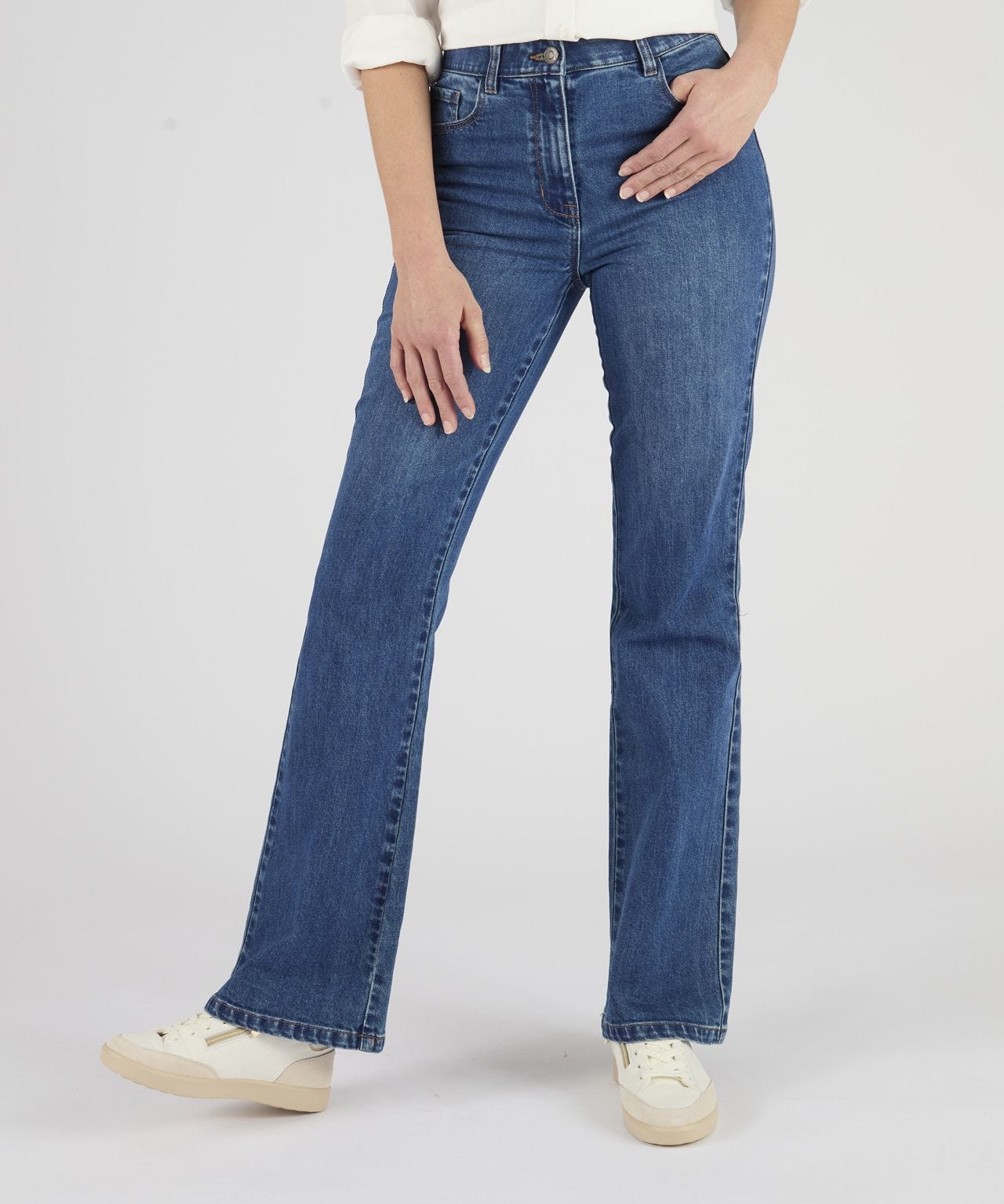 UDF Women's Bootcut Jeans - Lightweight Flared Long Leg Trousers With Belt, Blue, UK Sizes 6-14