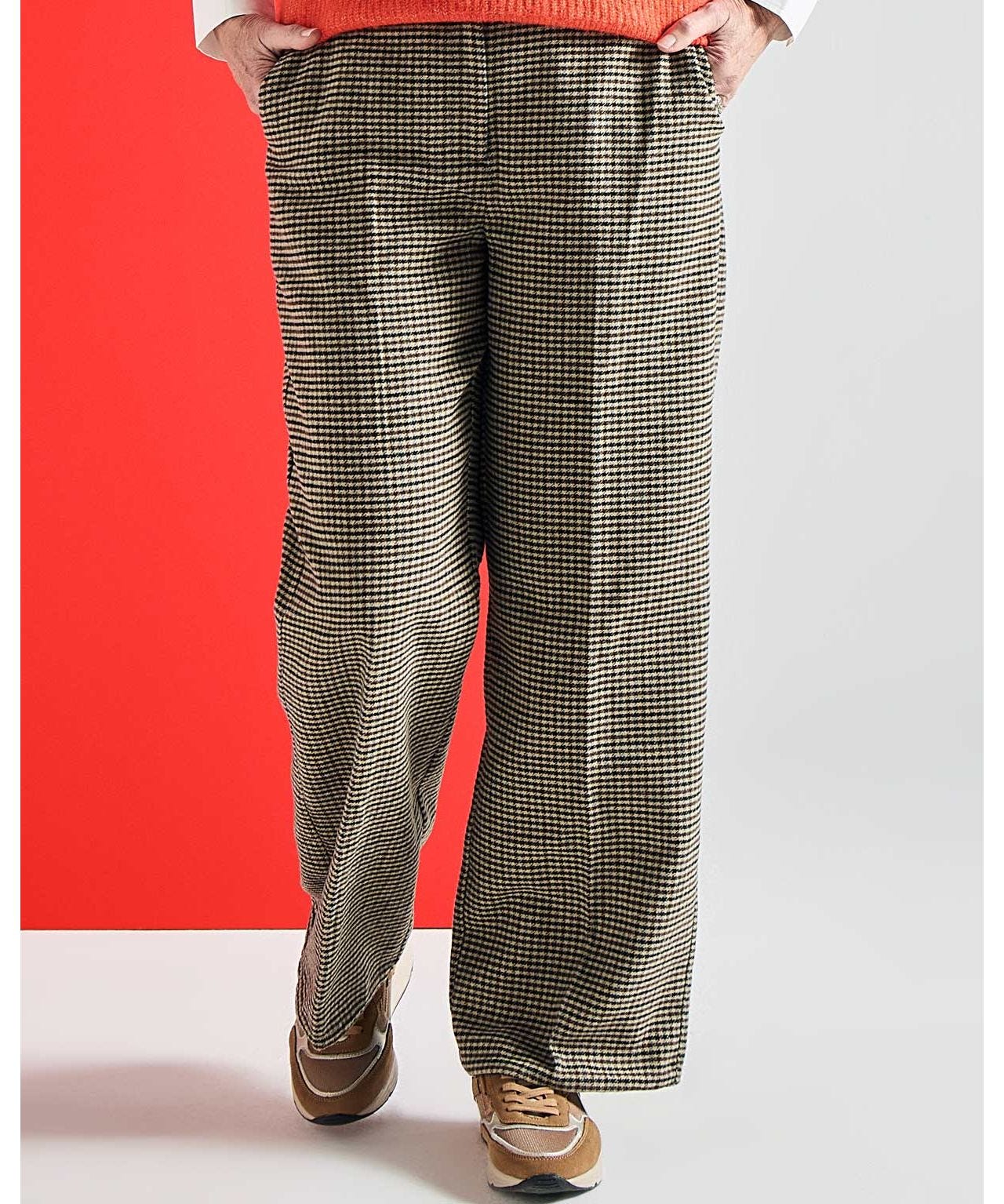 Check Wool Blend Wide Leg Trousers