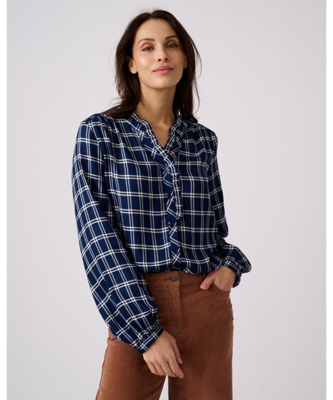 Check Frill Trim Blouse