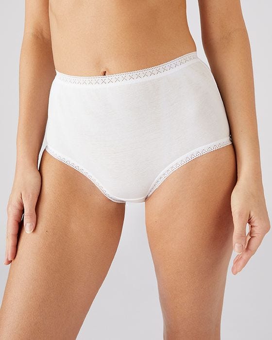 White Airtex Briefs 100% Cotton Eyelet Full Knickers Underwear Pants -  White, OS (UK 14-16)