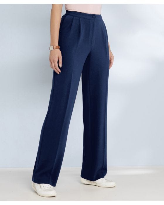 Wide-Leg Crêpe Trousers - Trousers - Damart.co.uk