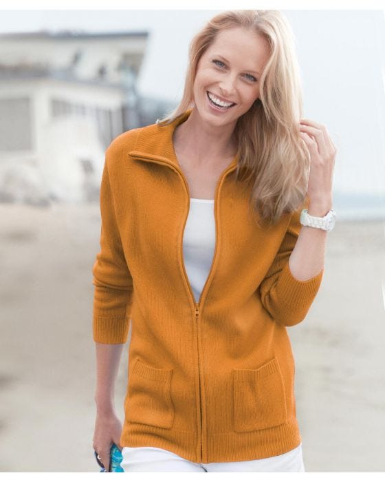 Cardigan with zip outlet